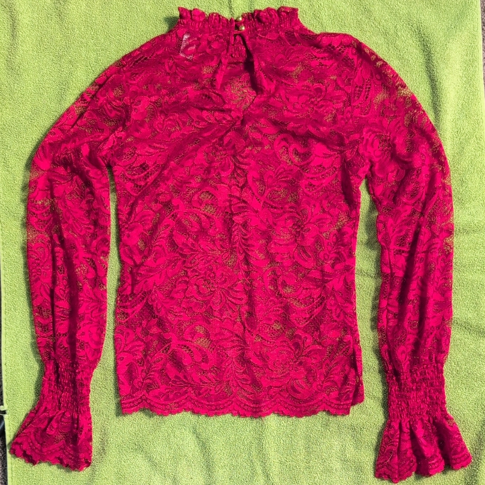 Revamped Vibrant Red Lace Blouse